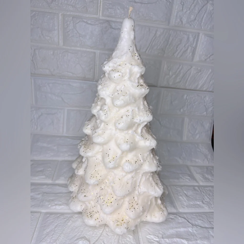 4lb Christmas Tree Candle Colonial Candle of Cape Cod Creamy White Glitter